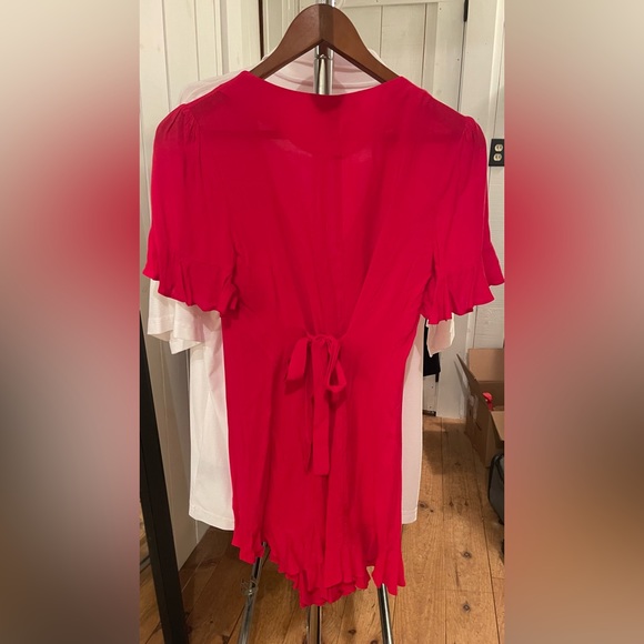 Red Ruffle Button Up Romper - Picture 4 of 4